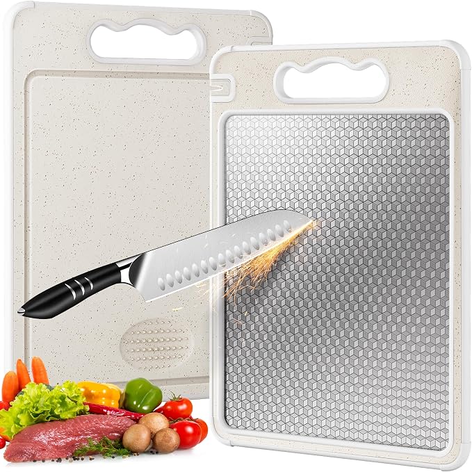 Double Sided 304 Stainless Steel & Wheat Straw Cutting Board
