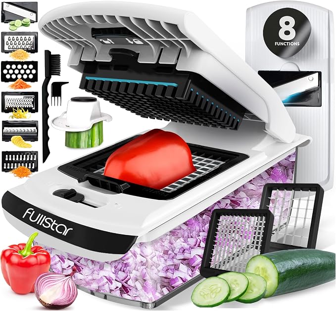Fullstar Vegetable Chopper and Spiralizer - Food Chopper with Container, Fruit Slicer, Kitchen Gadgets & Accessories, Home Essentials (All in 1, White)