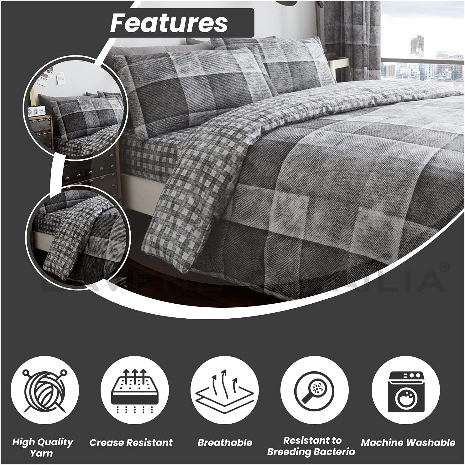 GC GAVENO CAVAILIA Checked Double Duvet Cover Set - Grey