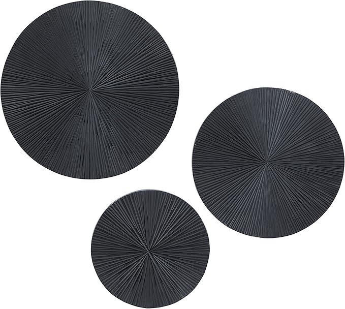 Amazon.com: CosmoLiving by Cosmopolitan Wooden Plate Home Wall Decor Carved Radial Wall Sculpture, Set of 3 Wall Art 24", 20", 16"H, Black : Home & Kitchen