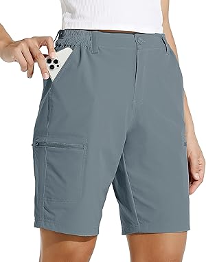  Damen Cargo Shorts Wanderhose. Kurze Damen Outdoor Sporthose, atmungsaktives 4-Wege-Stretch-Material