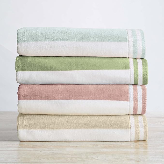 Great Bay Home 100% Cotton Velour 4 Pack Beach Towels - Cabana Stripe Pool Towels - Quick Dry, Large Swim Towels (4 Pack 30" x 60", Multi Color)