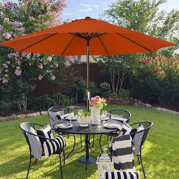Blissun 9' Outdoor Patio Umbrella, Outdoor Table Umbrella, Yard Umbrella, Market Umbrella with 8 Sturdy Ribs, Push Button Tilt and Crank