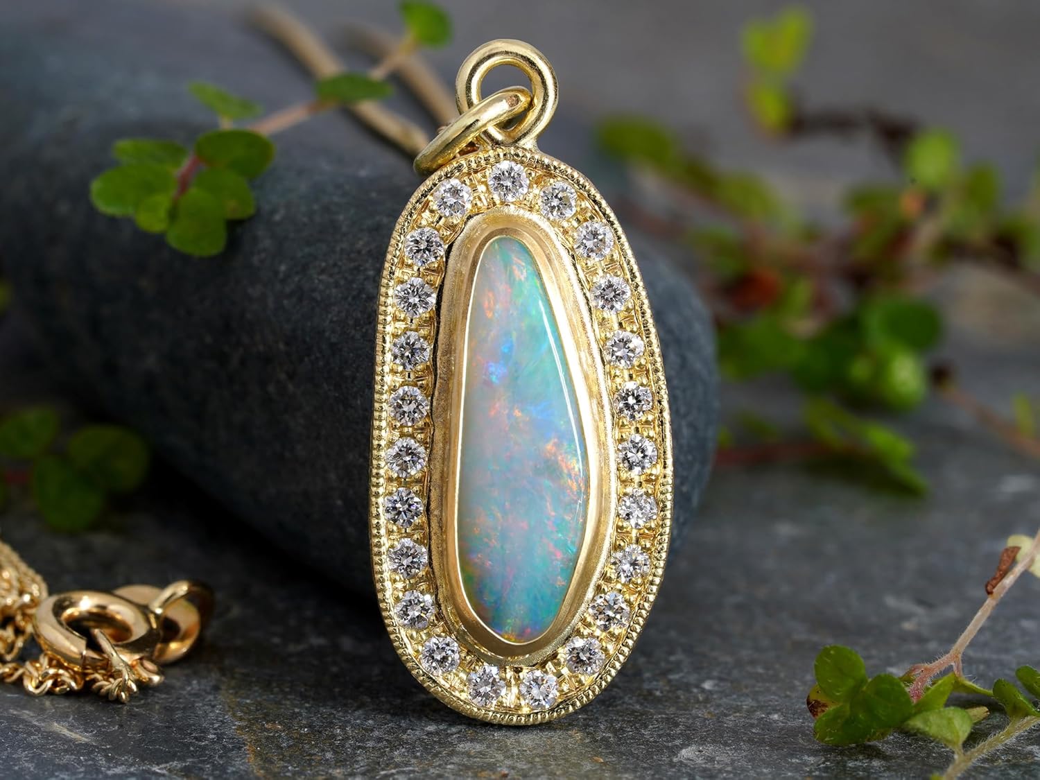 Australian Opal & Diamond Necklace in 18k Gold