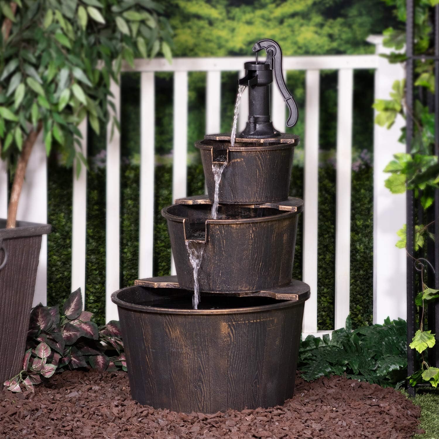 Alpine Corporation Waterfall Fountain, Rustic Pump and Barrel, 40 inch