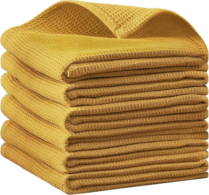 QUILTINA Dish Towels Set,100% Cotton Waffle Weave Kitchen Towels 6 Pack,14 x 14 Inches Dish Towels for Kitchen,Super Absorbent for Drying and Cleaning (Khaki,Light Gray, Dark Grey)