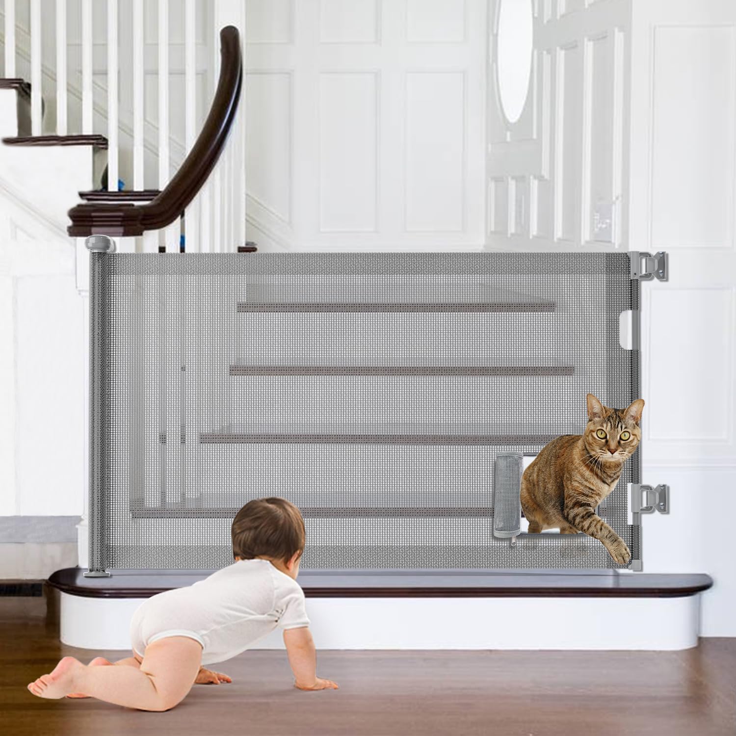 GROWNSY Retractable Baby Gates, Pet Gate with Cat Door - 33