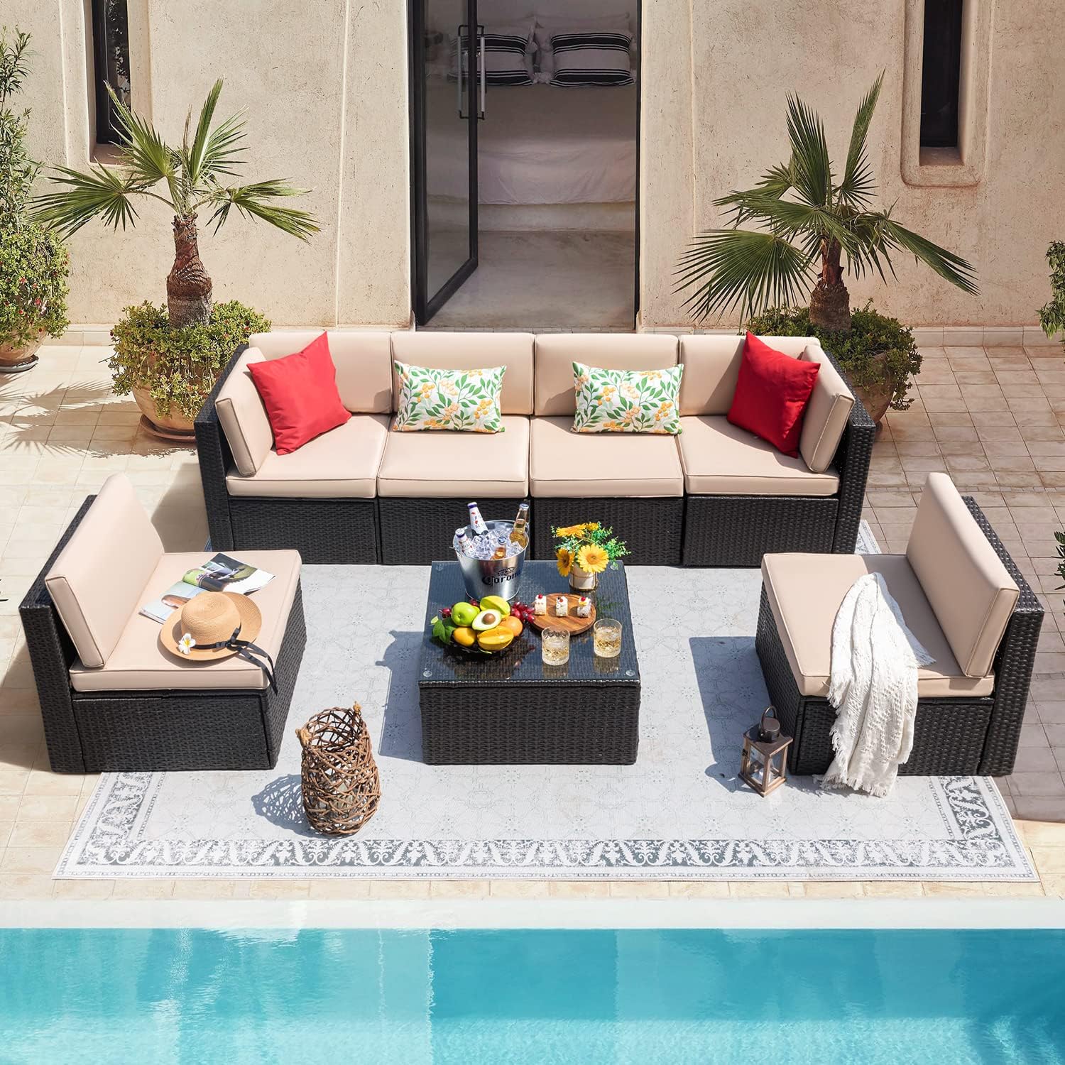 7 Pieces Outdoor Sectional Sofa Patio