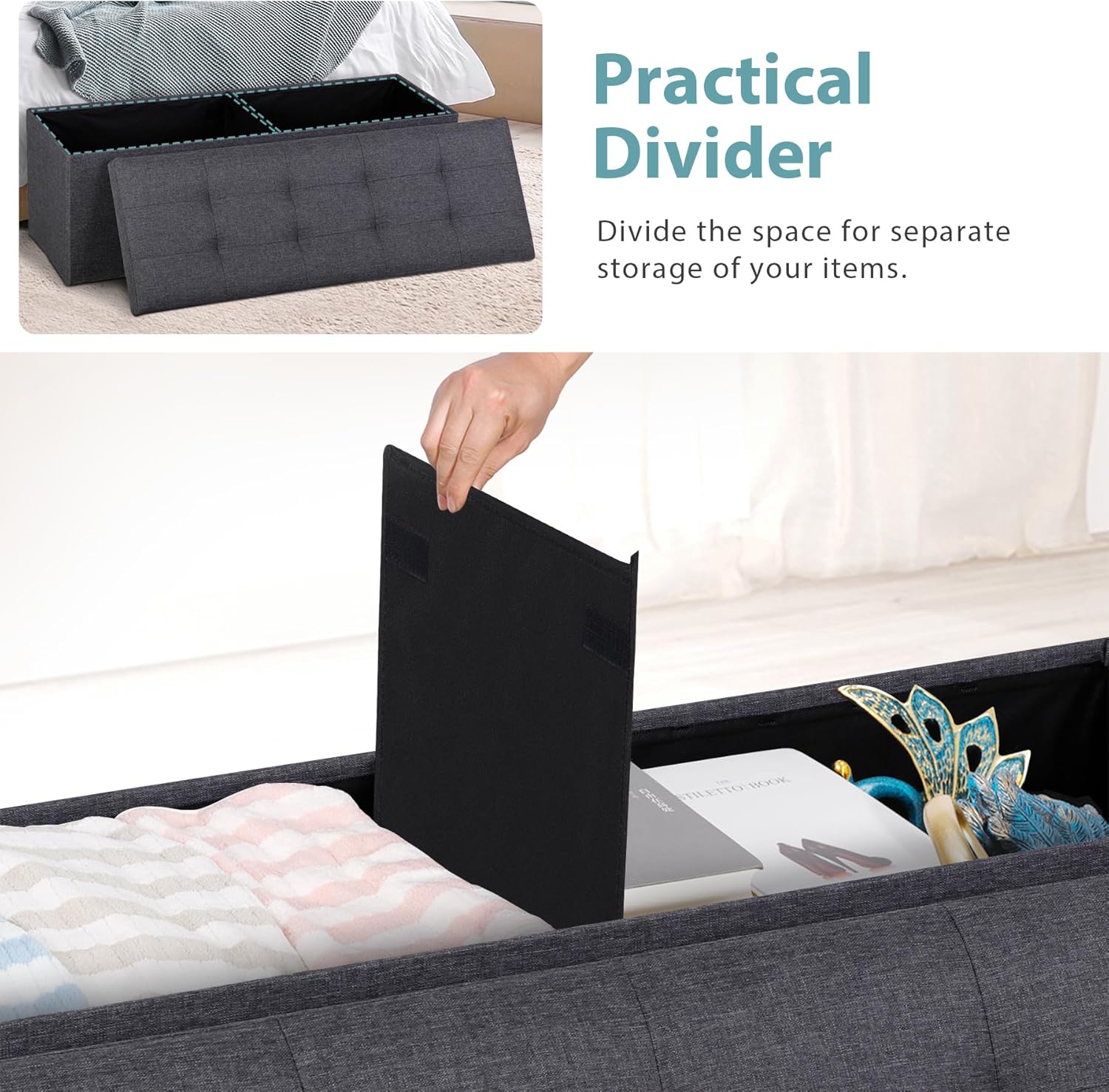 Folding Storage Ottoman Bench Foot Rest