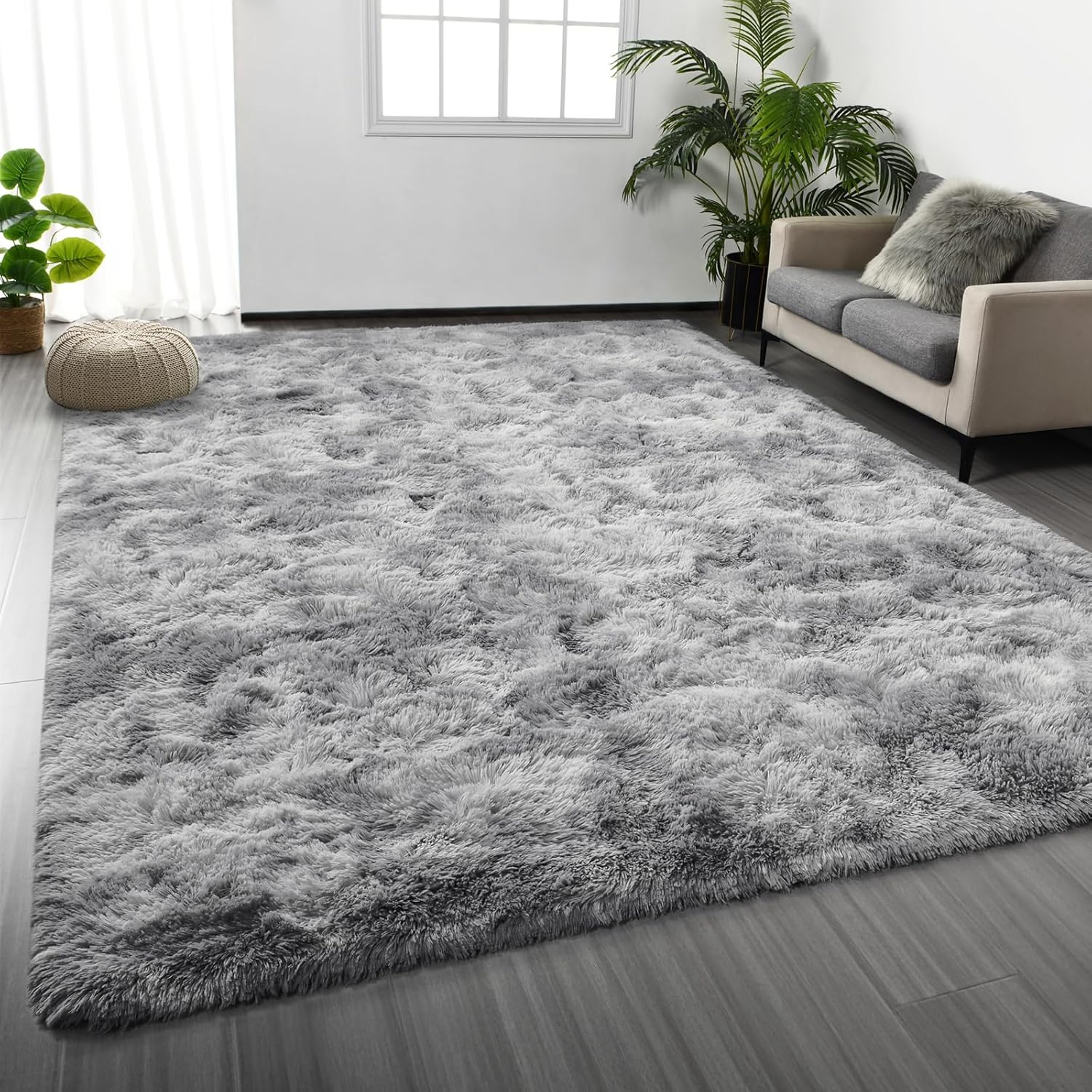 Large Shag Area Rugs 5 x 8, Tie-Dyed Plush Fuzzy Rugs for Living Room