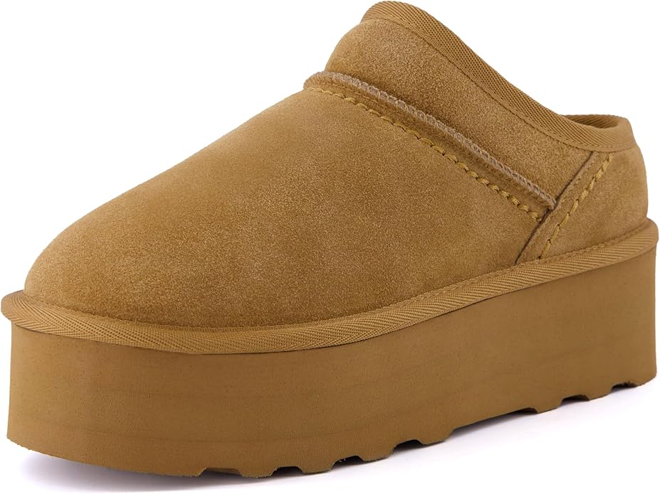 CUSHIONAIRE Women's Huggy Genuine Suede Cozy Mule Platform +Memory Foam