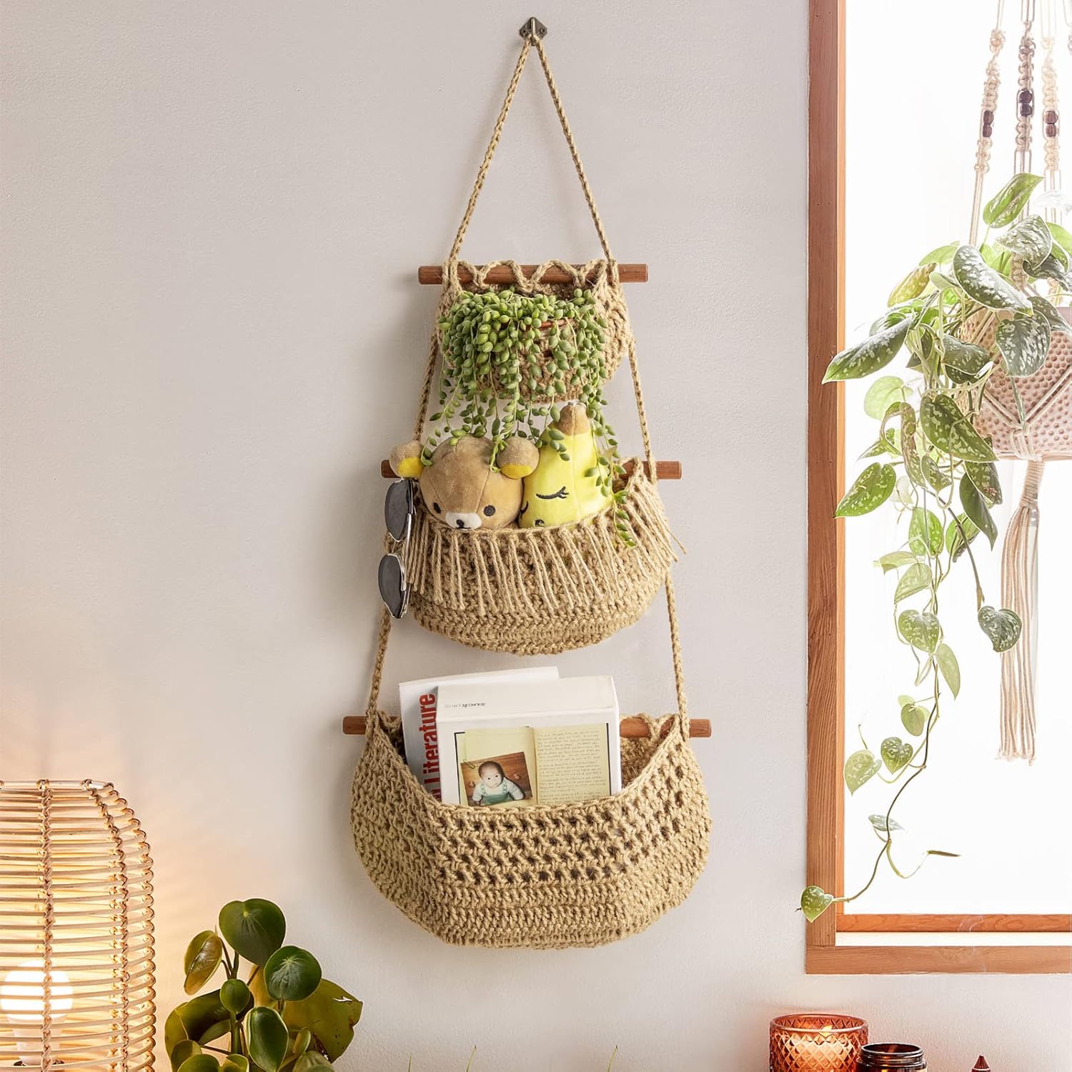 horpait Hanging Fruit Basket, 3 Tier Over the Door Organizer