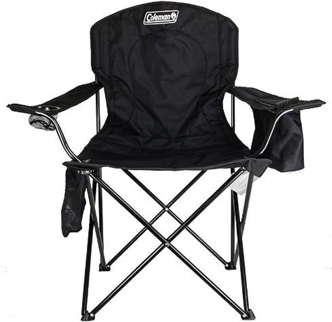 Coleman Portable Quad Camp Chair with 4-Can Cooler, Cushioned Seat & Back with Side Pockets & Cup Holder, Carry Bag Included