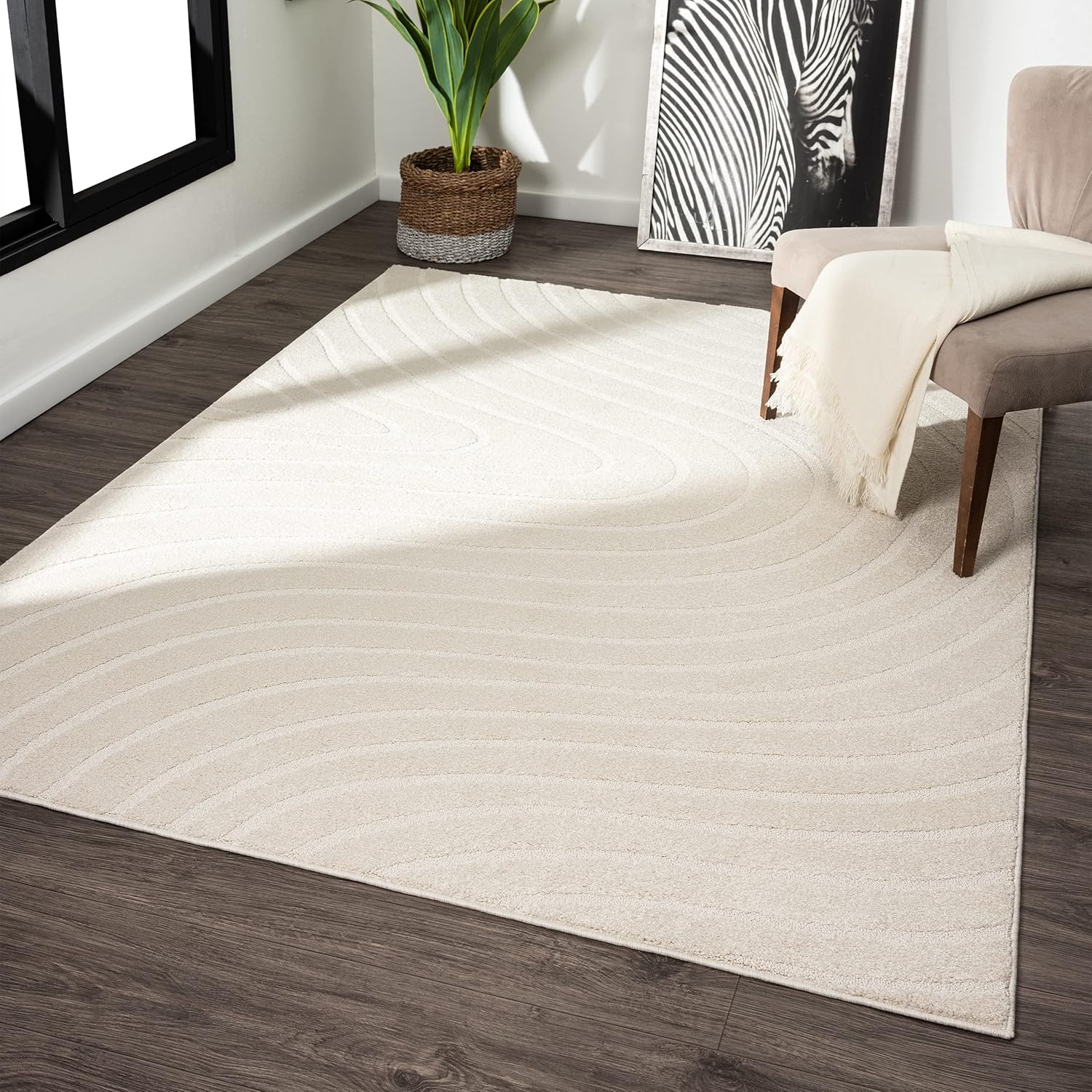 LUXE WEAVERS Modern Geometric Wave Cream 5x7 Area Rug