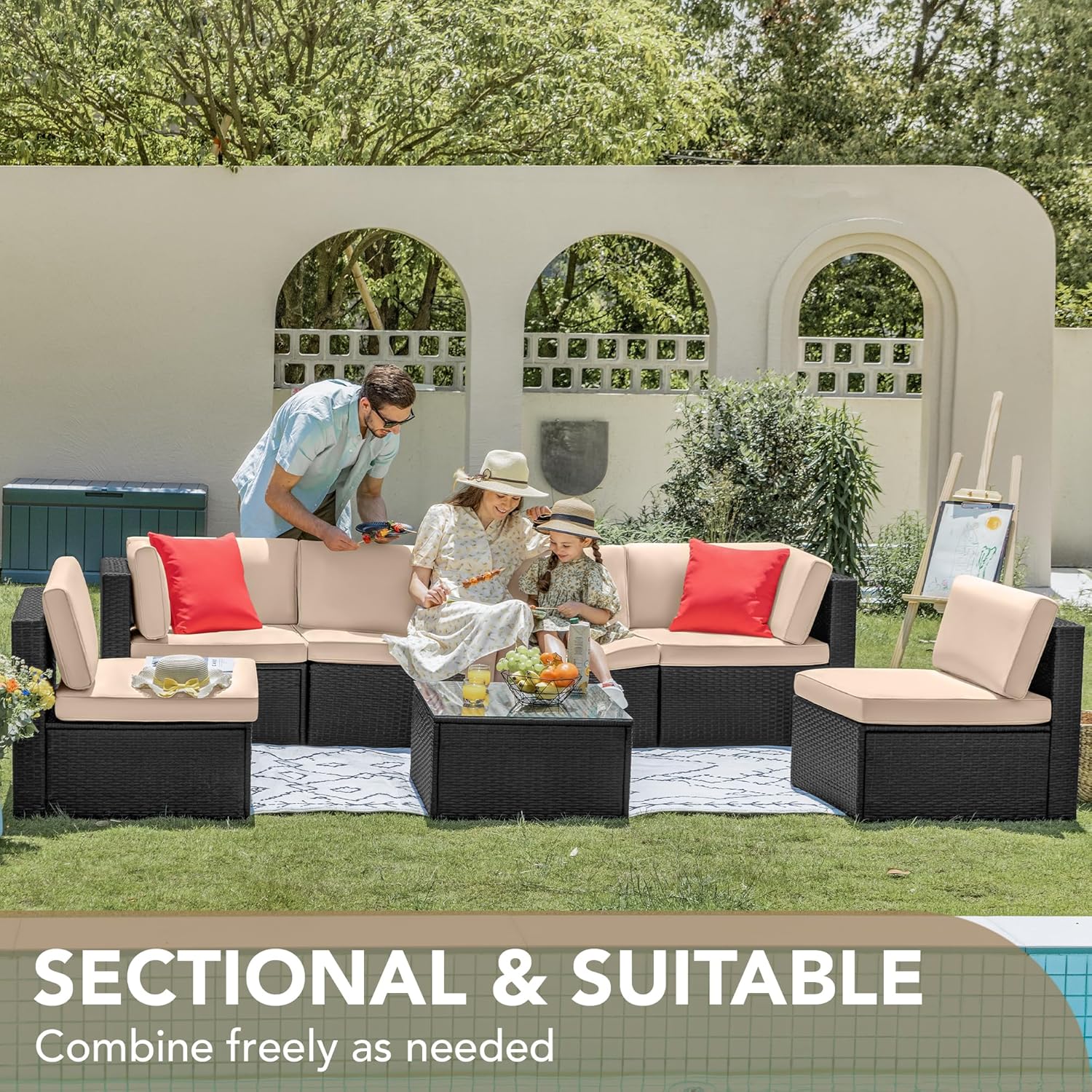 7 Pieces Outdoor Sectional Sofa Patio