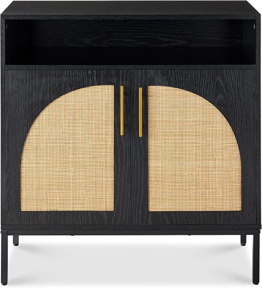 Best Choice Products Rattan Sideboard Buffet Cabinet, Entryway Table, Accent Storage Cabinet, Console Table for Hallway, Living Room, Dining Room - Black