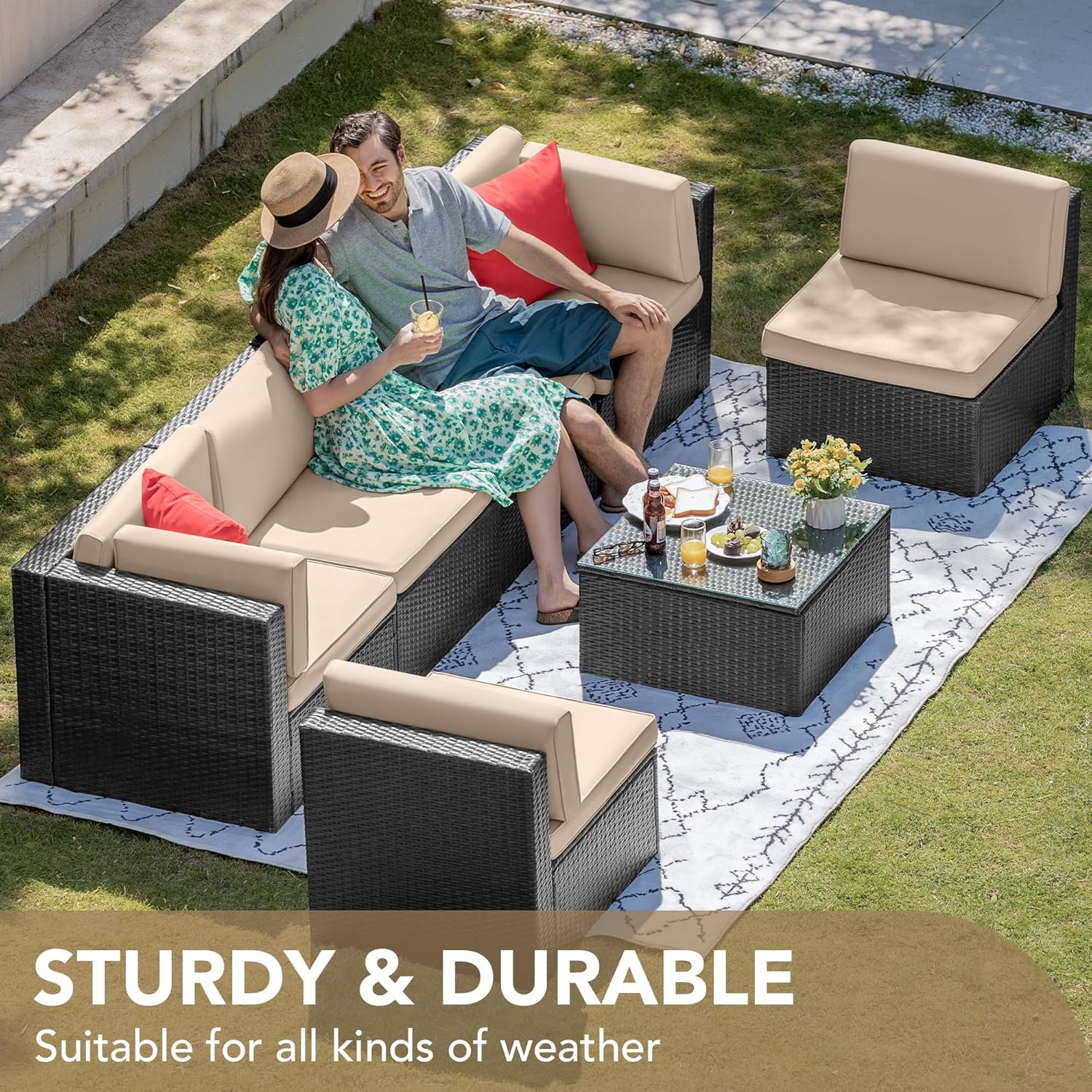 7 Pieces Outdoor Sectional Sofa Patio