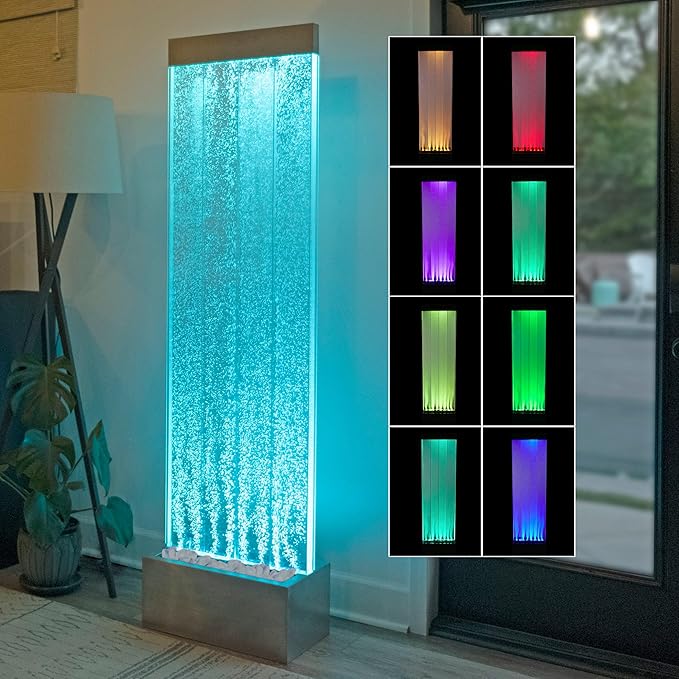 Alpine Corporation MLT134SL Indoor Floor Bubble Wall Water Fountain with Color-Changing LED Lights and Remote, 72