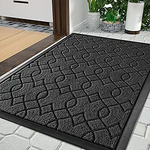 Yimobra Front Door Mats, Heavy Duty Water Absorbent Mud Resistant Easy Clean Entry Outdoor Indoor Rugs,Non Slip Backing, Exterior Mats for Outside Patio Porch Farmhouse, 29.5 x 17, Black