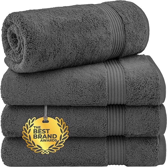 Cotton Paradise Bath Towels for Bathroom, 100% Cotton 4 Piece Turkish Bath Towel Set, Soft Plush Towels Clearance Bathroom Set, Dark Gray