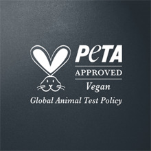 White PETA bunny logo against dark grey background.