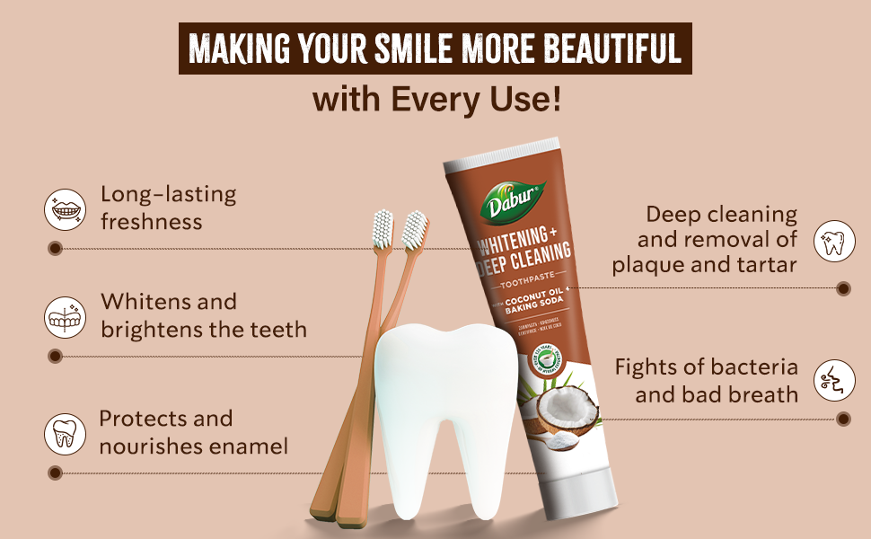Dabur Organic Coconut Oil - Baking Soda Toothpaste | 100 ml