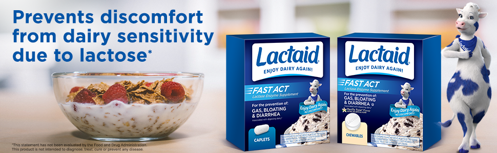Lactaid Fast Act Lactase Enzyme Caplets - Prevents discomfort from dairy sensitivity due to lactose